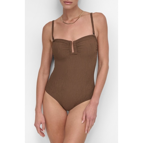 DKNY Bandeau Shirred One-Piece Swimsuit - Picture 3 of 11